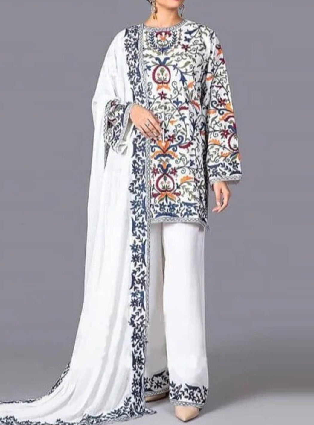 SMT W191 -Embroidered 3pc marina dress with Embroidered marina shawl.