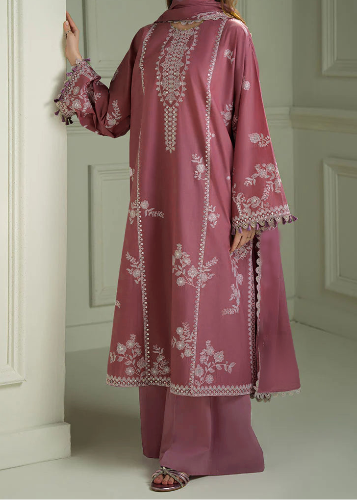 SMT W800-Embroidered 3pc Marina Dress With Embroidered Chiffon Dupatta.
