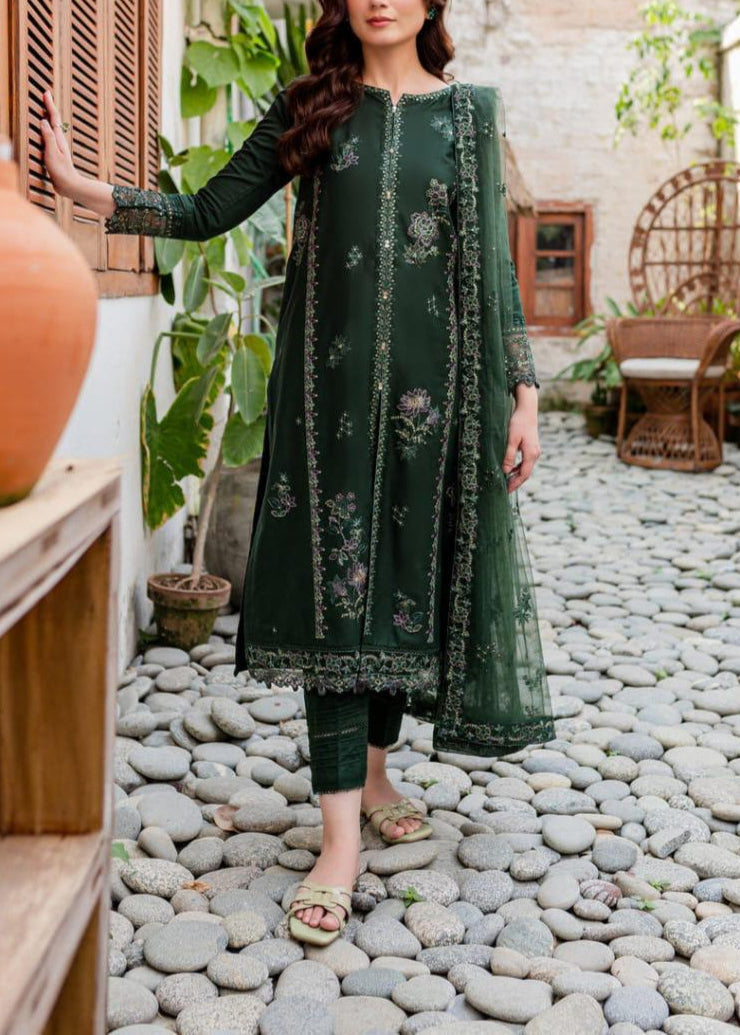 SMT S873-Embroidered 3pc Lawn Dress with Embroidered Munar Dupatta.