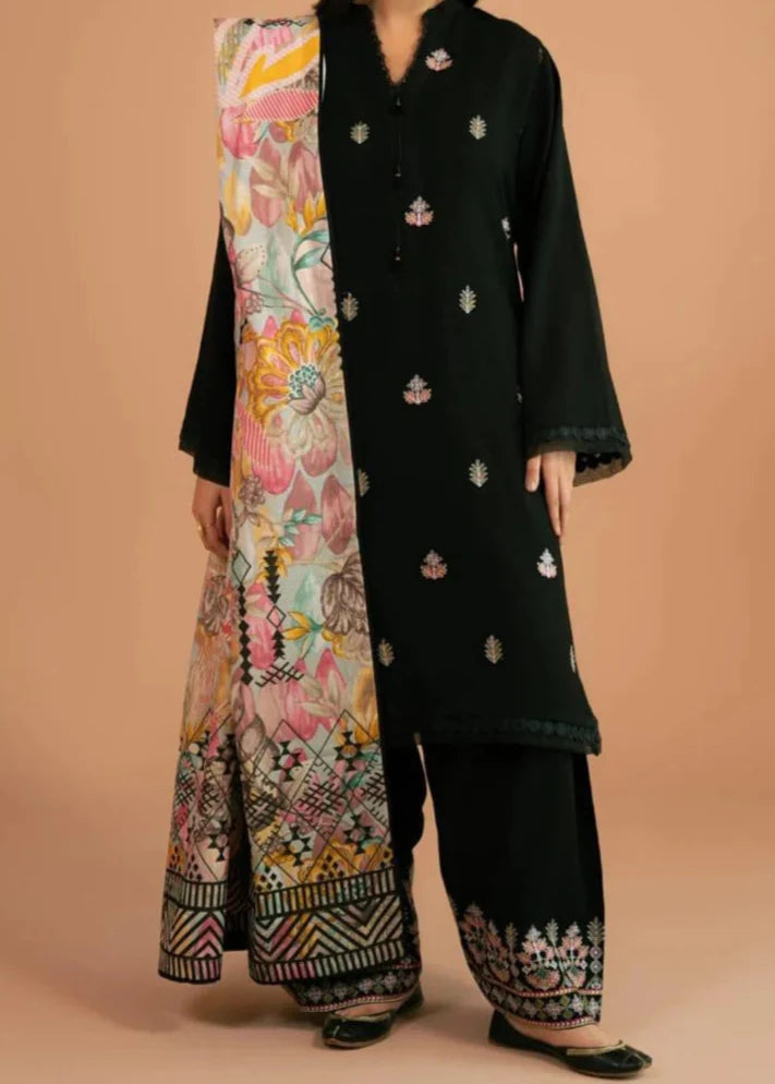 SMT W746-Embroidered 3pc Marina Dress With Printed Shawl.