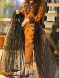SMT S207-Embroided 3pc linen dress with embroidered organza dupatta.