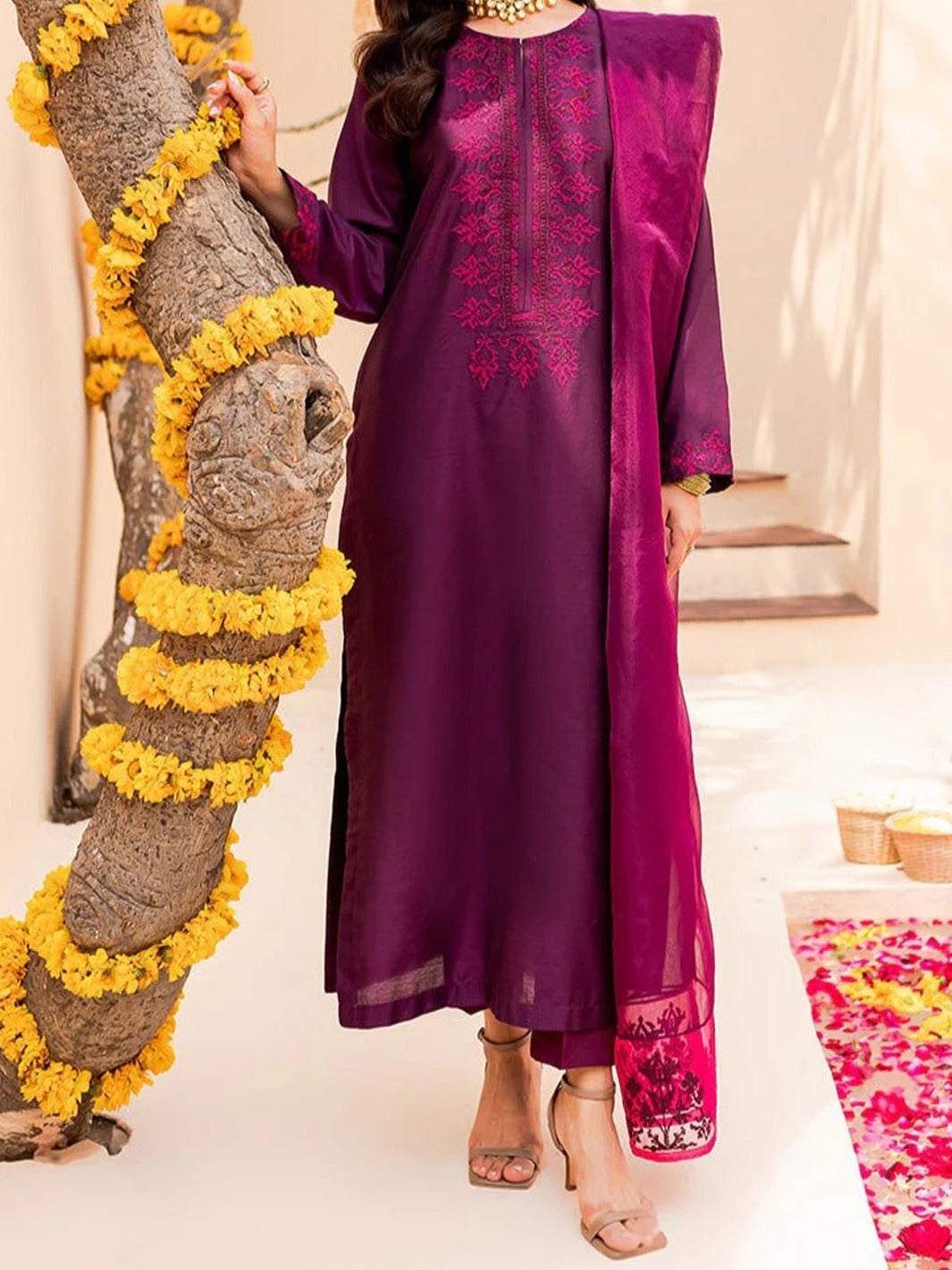 SMT S419 -Embroidered 2pc lawn dress