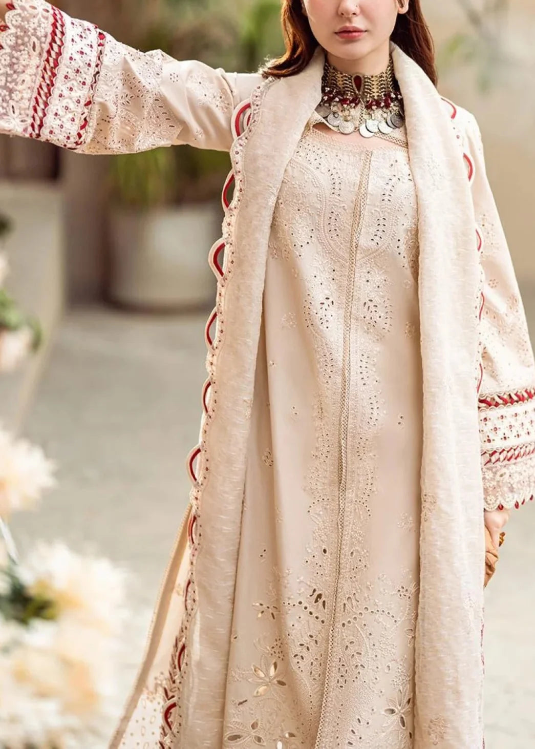 SMT S1125-Embroidered 3pc CHIKANKARI Lawn Dress With Embroidered Net Dupatta.
