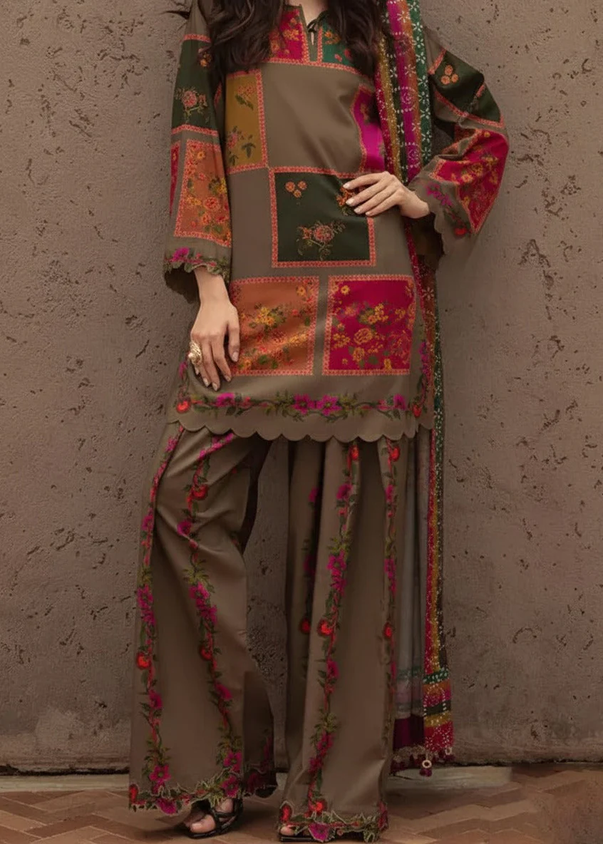 SMT W989 - Digital Printed 3pc Silk Dress With Digital Printed Silk Dupatta.