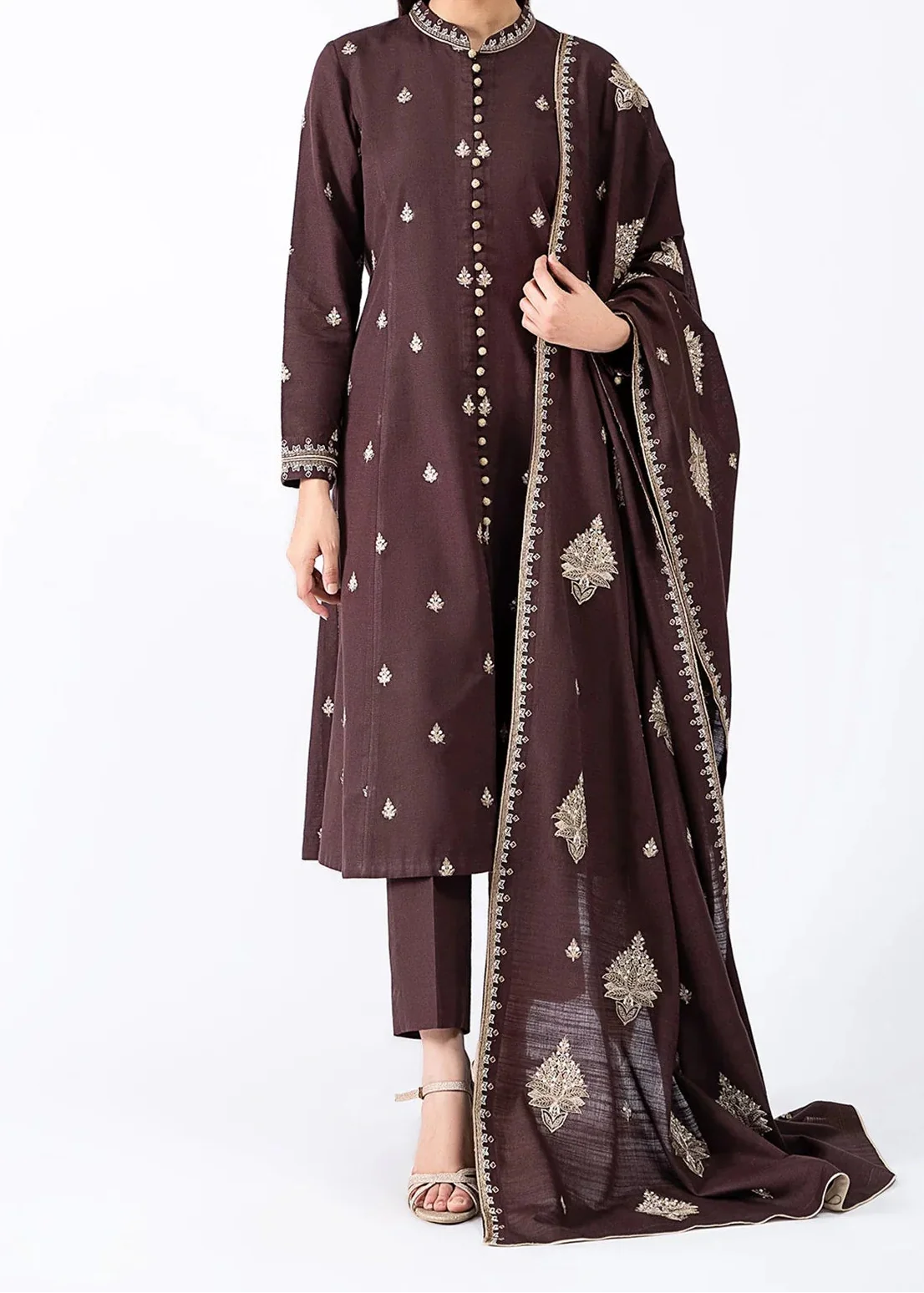 SMT S1319 - Embroidered 3pc Lawn Dress With Embroidered Lawn Dupatta.