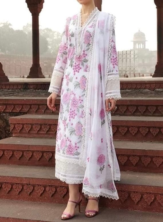 SMT S774-Embroidered 3pc lawn dress with embroidered chiffon dupatta.