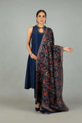 SMT premium D49- Embroidered Karandi  Navy Blue Shawl.