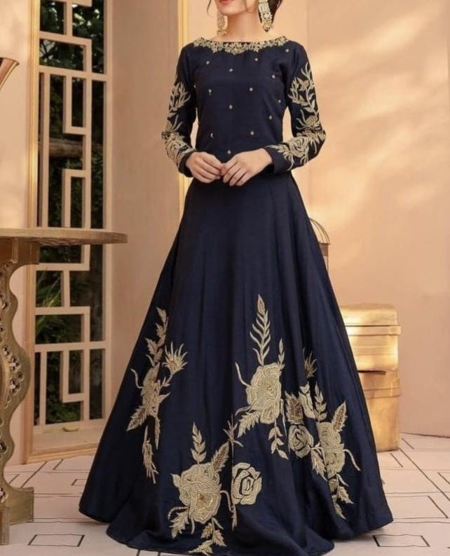 SMT S320- Embroidered 2pc (Kataan) Silk dress frock & trouser