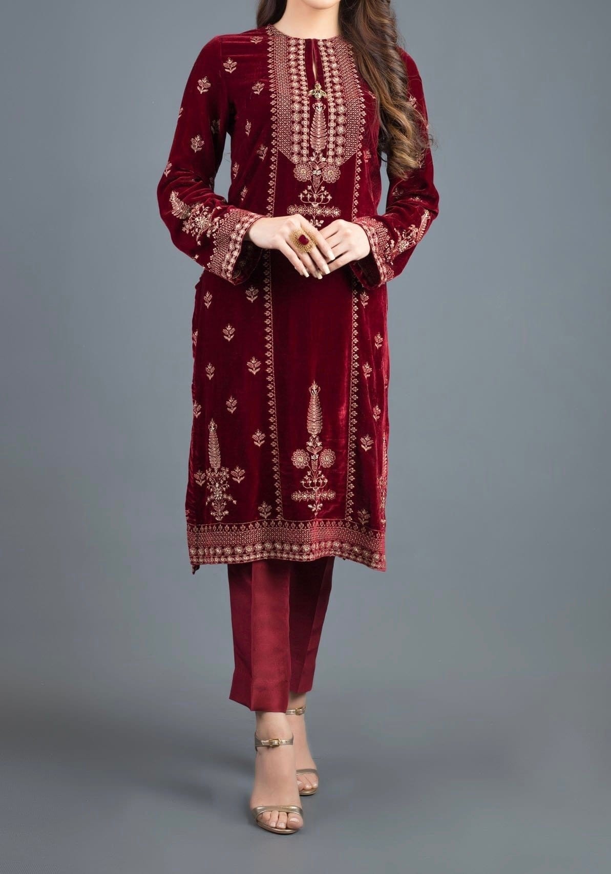 SMT Scarlet  - Embroidered Velvet Shirt.