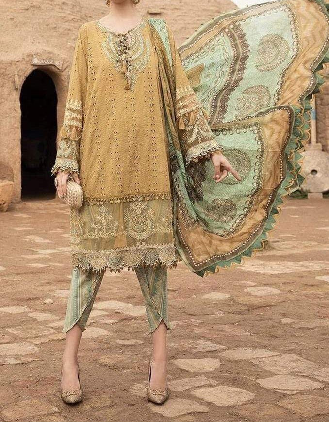 SMT S279-Shifli Embroidered in 3pc lawn dress with printed chiffon dupatta.