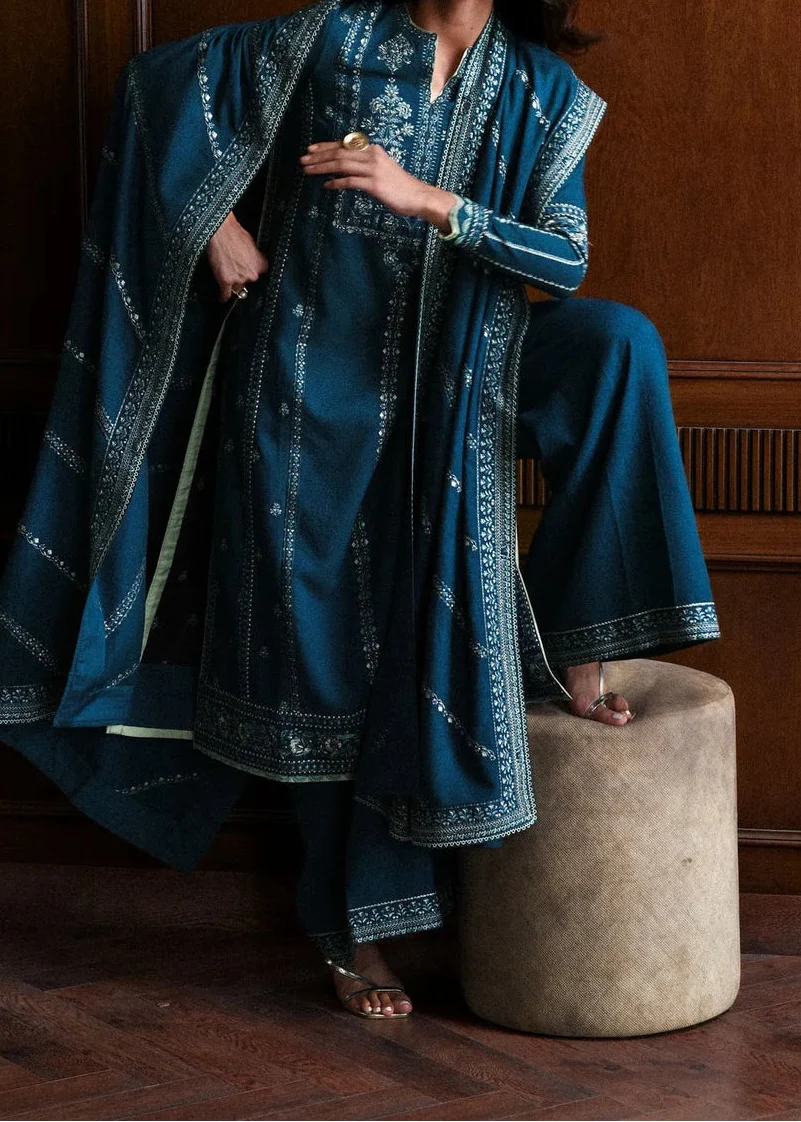 SMT W859-Embroidered 3pc Marina Dress With Embroidered Marina Shawl.