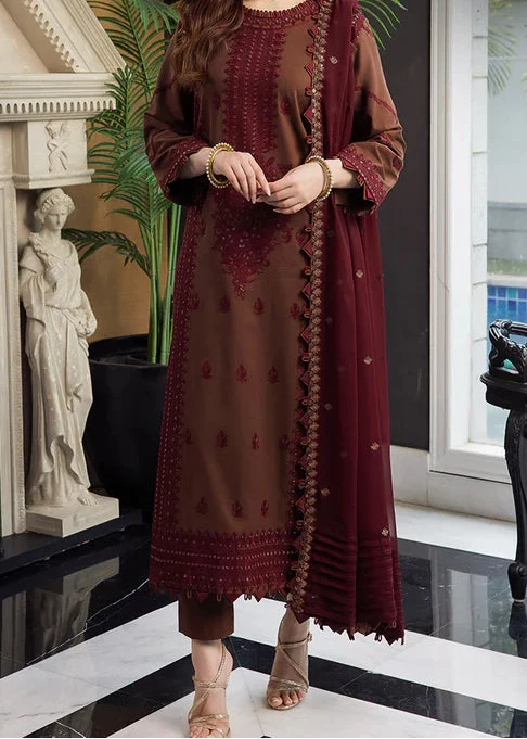 SMT W786-Embroidered 3pc Marina Dress With Embroidered Chiffon Dupatta.