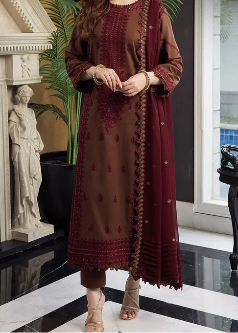 SMT Z-(W786) - Stitched Embroidered 3pc Marina Dress With Embroidered Chiffon Dupatta.