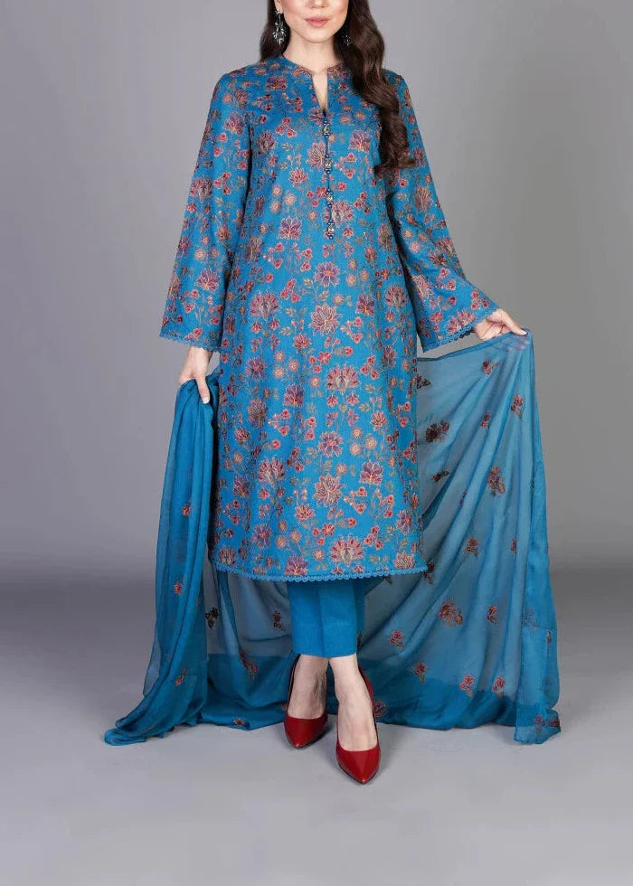 SMT W547- Embroidered 3pc Marina dress with Embroidered chiffon Dupatta.