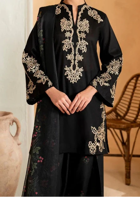 SMT W844-Embroidered 3pc Marina Dress With Printed Shawl.