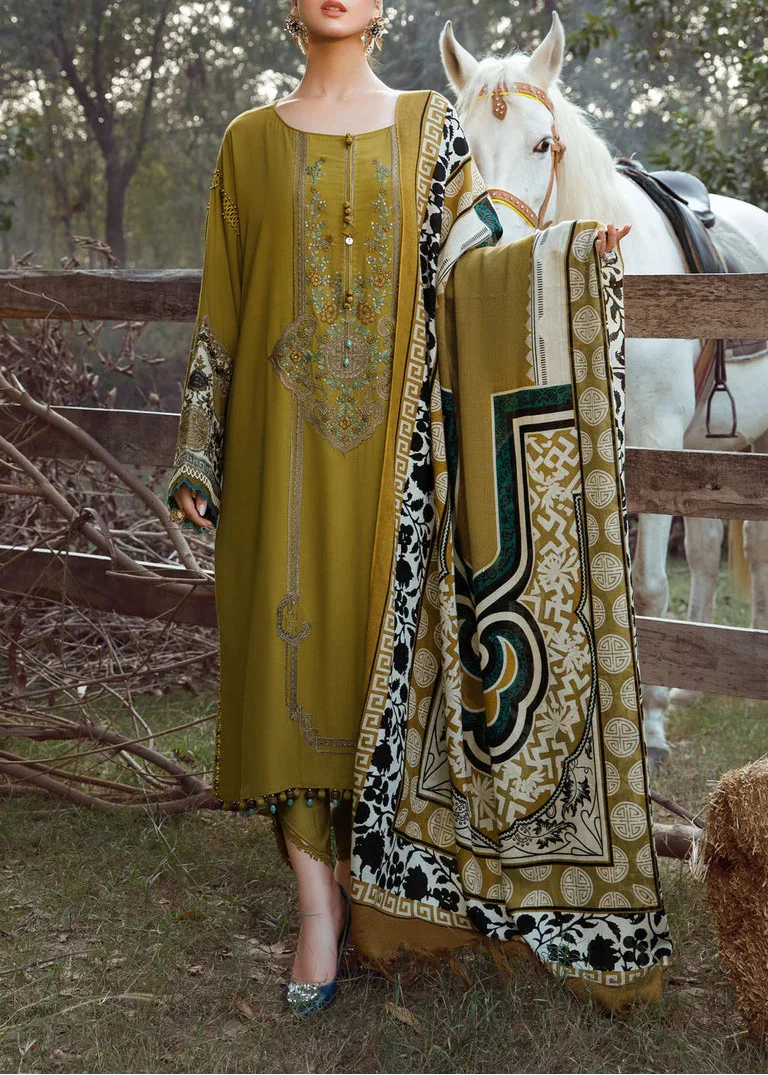 SMT W567-Embroidered 3pc marina dress with Printed shawl.