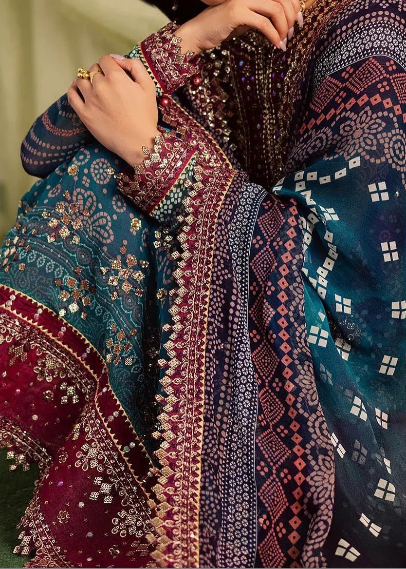 SMT Z-(S1297) - Stitched Printed & Embroidered 3pc Lawn Dress With Embroidered Sequence Chiffon Dupatta.