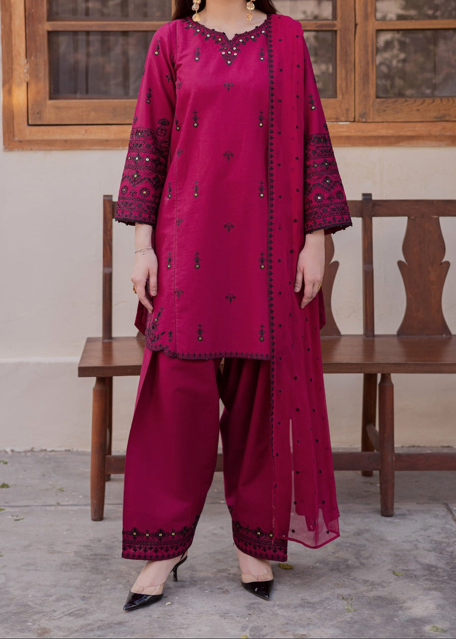 SMT Z-(S1360)- Stitched Embroidered Sequence 3pc Lawn Dress With Embroidered Sequence Chiffon Dupatta.