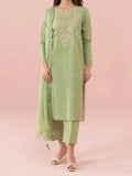 SMT W286- Embroidered 3pc linen dress with Embroidered chiffon dupatta.