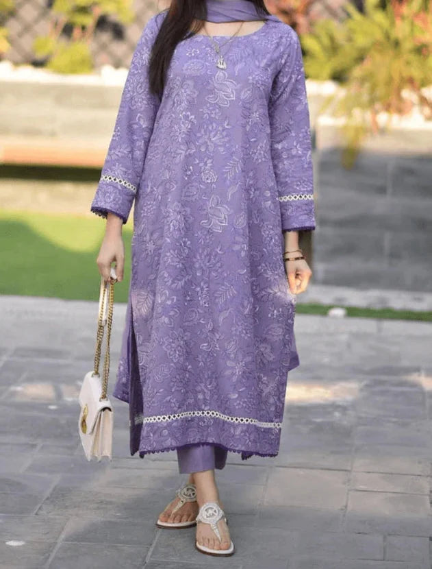SMT S1229-Embroidered 3pc Lawn Dress With Embroidered Chiffon Dupatta.