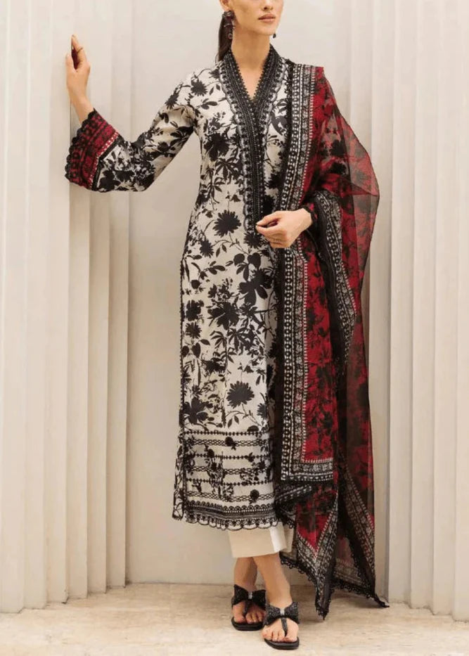 SMT S1104-Printed & Embroidered 3pc Lawn dress with Digital Printed Lawn Dupatta.