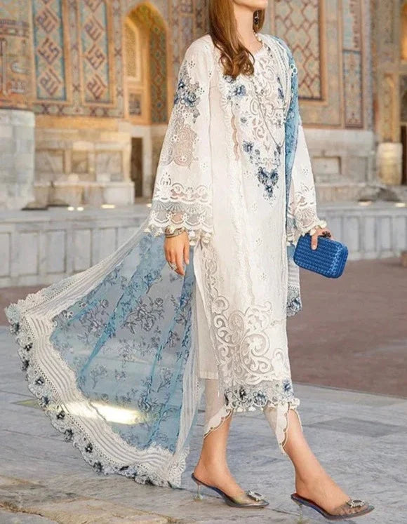 SMT S670 -Shifli Embroidered in Laser cutwork 3pc lawn dress with Embroidered organza dupatta.
